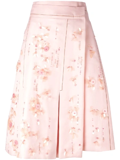 Prada Embellished Pleated Silk-crepe Wrap Skirt In Pink/purple
