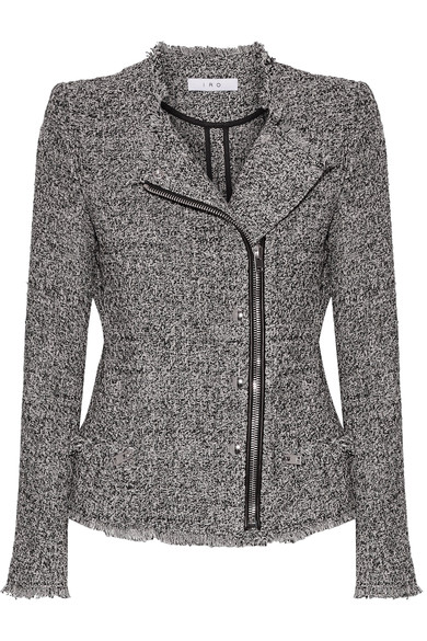 Iro Leather-trimmed Frayed Cotton-blend Tweed Jacket In Black | ModeSens
