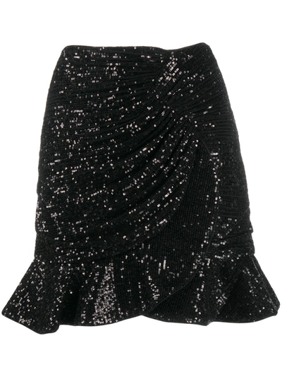 Self-portrait Sequinned Ruffle Mini Skirt In Black