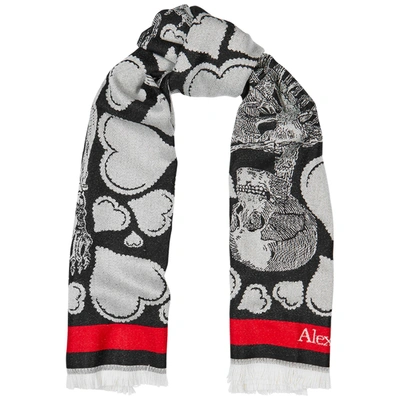 Alexander Mcqueen Love Letter Jacquard Wool Scarf In Black