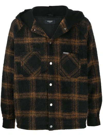 Represent Hooded Checked Wool Shirt In Black