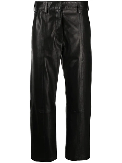 Anine Bing Leah Cropped Leather Straight-leg Pants In Black