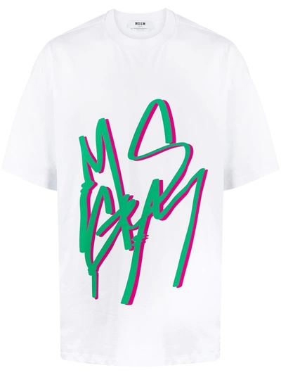 Msgm Graffiti Print Cotton T-shirt In White