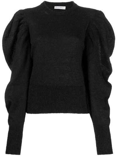 Jw Anderson Ruched Mohair-blend Jumper In Black