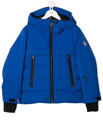 Moncler Kids' Embossed Logo Hooded Jacket In Blue