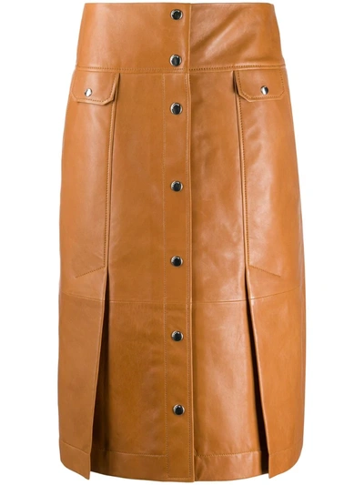 Coach Vent-detail Leather Skirt In Brown