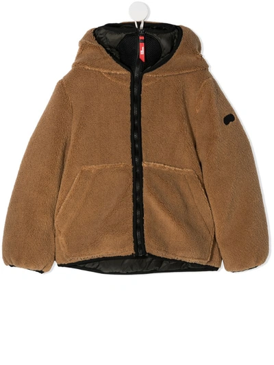 Ai Riders On The Storm Kids' Faux-shearling Hooded Jacket In Brown
