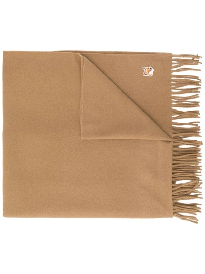 Maison Kitsuné Logo-patch Fringed Scarf In Neutrals