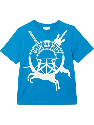 Burberry Kids' Printed Cotton Jersey T-shirt In Blue