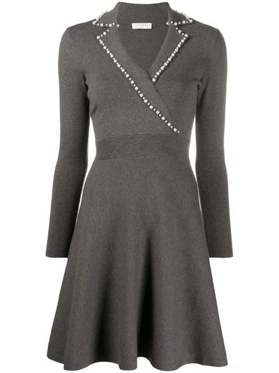 Sandro Fit & Flare Long Sleeve Sweater Dress In Dark Grey