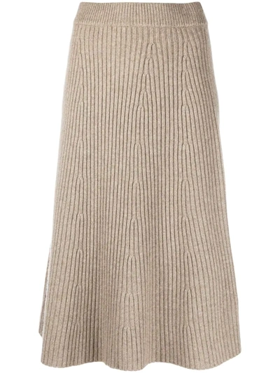 Chinti & Parker Ribbed Wool And Cashmere-blend Midi Skirt In Neutrals