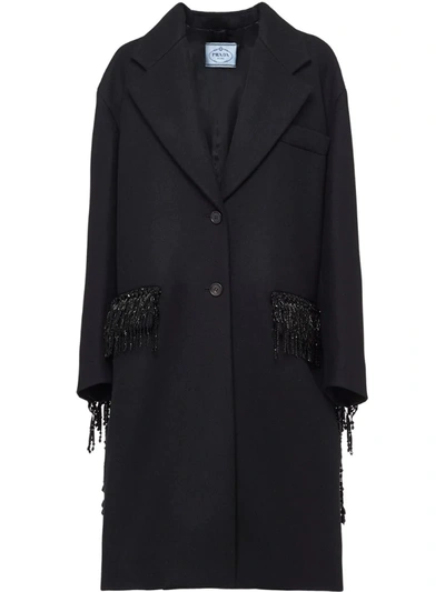 Prada Bead-embellished Single-breasted Coat In Black
