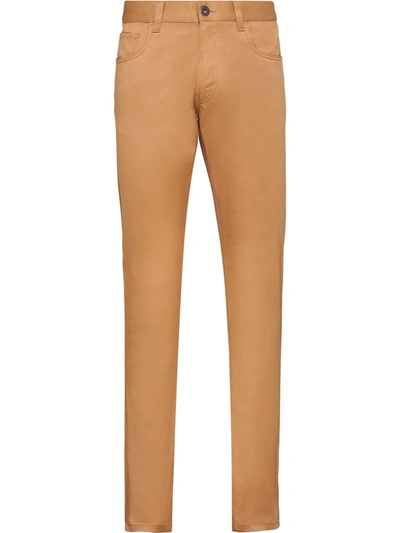 Prada Stretch Drill Five-pocket Trousers In Brown