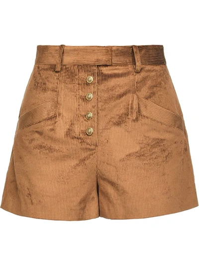 Pinko Distressed Corduroy Shorts In Brown