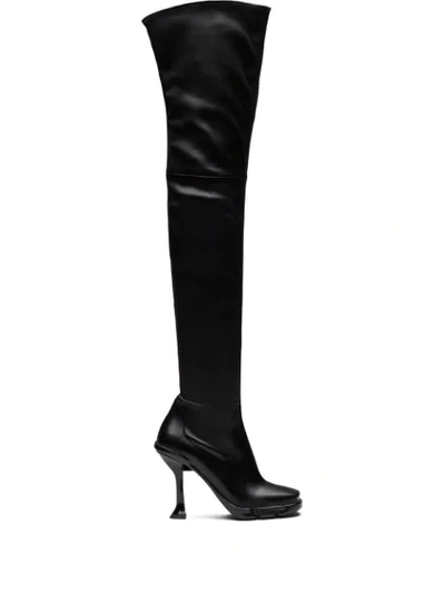 Prada Square Toe Thigh-high Boots In Black