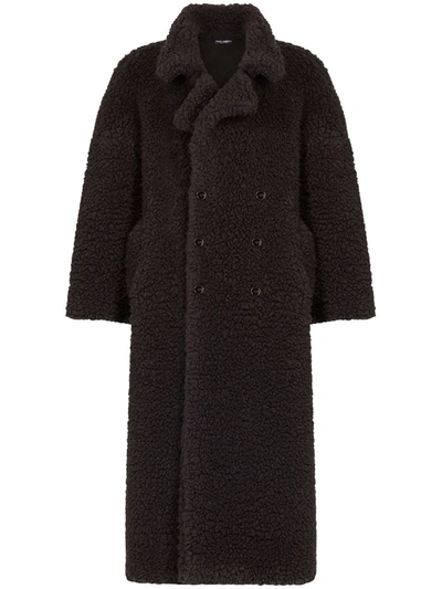 Dolce & Gabbana Double-breasted Shearling Coat In Brown