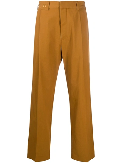 Kenzo Straight Leg Cotton Trousers In Yellow