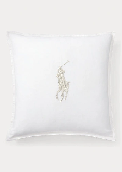 Ralph Lauren Pony Throw Pillow In White And Silver