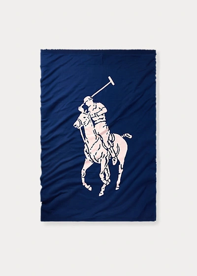 Ralph Lauren Pink Pony Throw Blanket In Navy And Pink