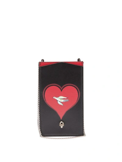 Alexander Mcqueen Skull And Heart-print Chain-strap Phone Case In Black