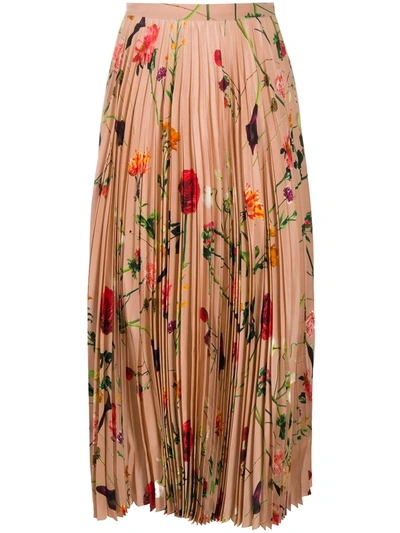 Valentino Pleated Floral Silk Maxi Skirt In Pink