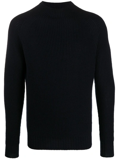 Aspesi Ribbed-knit Virgin Wool Jumper In Blue