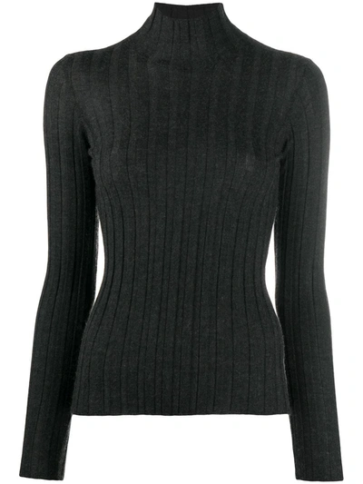 Lamberto Losani Roll-neck Cashmere Fitted Top In Grey