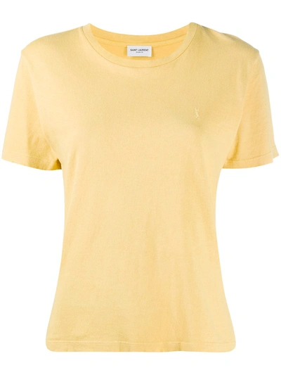 Saint Laurent Monogram Embroidery T-shirt In Yellow