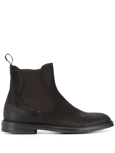 Scarosso Hunter Chelsea Boots In Brown Suede