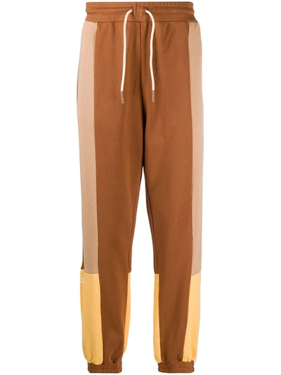 Drôle De Monsieur Colour-blocked Cotton Track Trousers In Brown