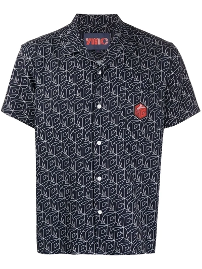 Ymc You Must Create Short Sleeve Monogram Print Shirt In Blue