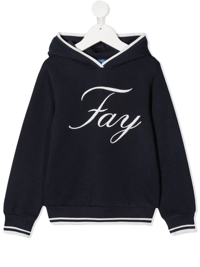 Fay Teen Logo-embroidered Hoodie In Blu