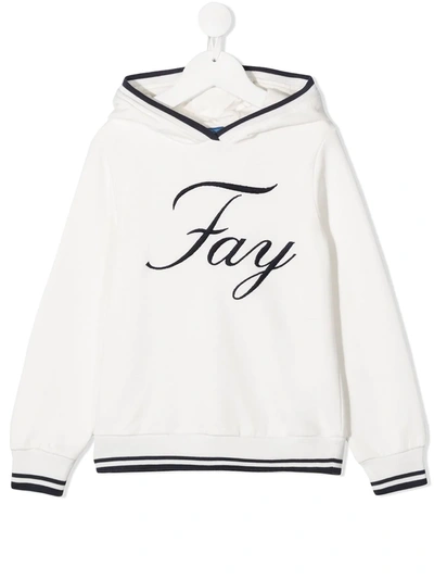 Fay Teen Logo-embroidered Hoodie In White