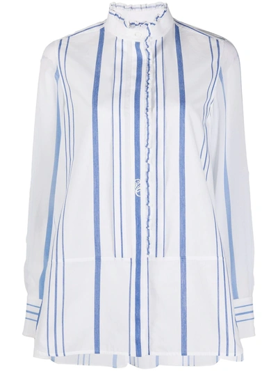 Chloé Ruffle Trim Stand Collar Stripe Shirt In Blue