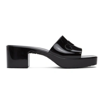 Gucci Logo-embossed Rubber Mules In Black
