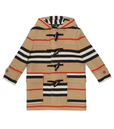 Burberry Kids' Alistar Double-faced Icon Stripe Wool Duffle Coat In Beige