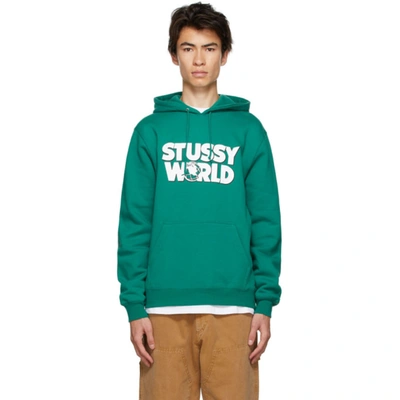 Stussy Printed Fleece-back Cotton-blend Jersey Hoodie In Dark Green