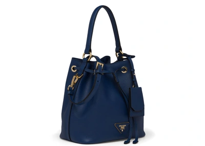 Pre-owned Prada  Bucket Bag Saffiano Leather Gold-tone Blue