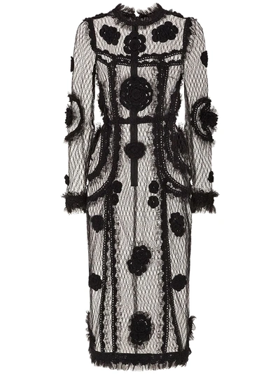 Dolce & Gabbana Floral-embroidered Mesh Sheath Dress In Black