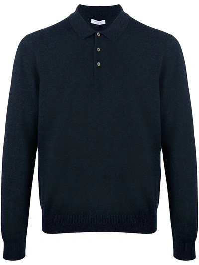 Boglioli Long-sleeved Cashmere Polo Shirt In Blue