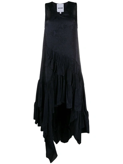 Koché Asymmetric Snakeskin Print Dress In Black