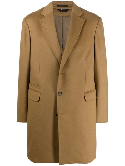 Z Zegna Single-breasted Coat In Brown