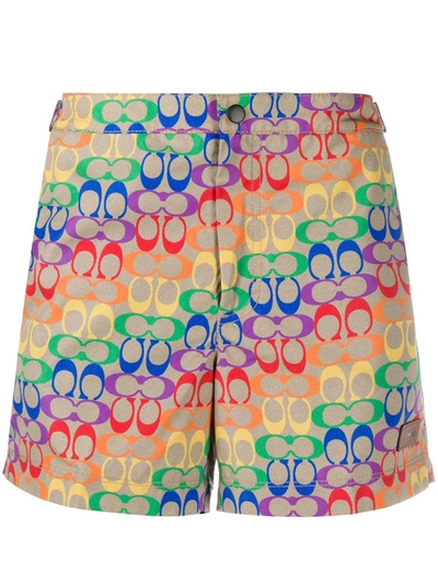 Coach Rainbow Signature Swimming Shorts In Brown