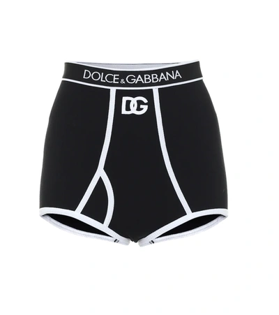 Dolce & Gabbana Jersey High-waisted Panties With Dg Logo In Black,white