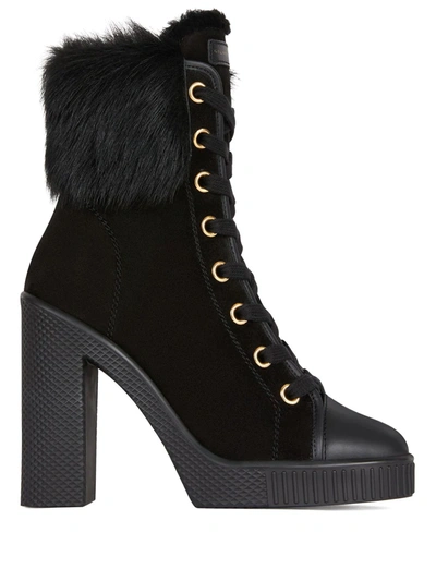 Giuseppe Zanotti Shearling-trimmed Suede Platform Ankle Boots In Black