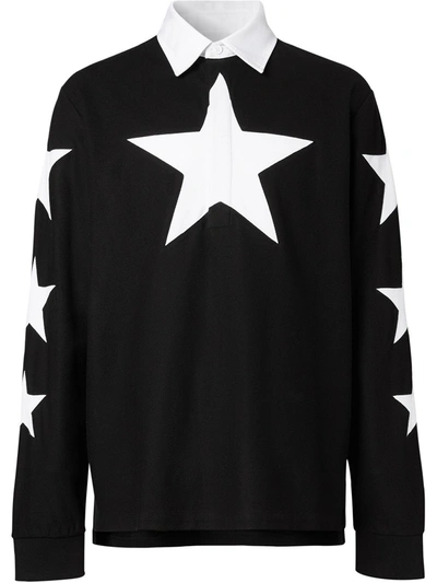 Burberry Star Long-sleeved Polo Shirt In Black