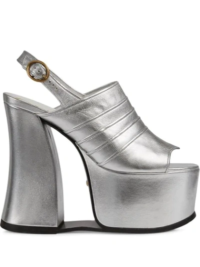 Gucci Metallic-effect Platform Sandals In Silver