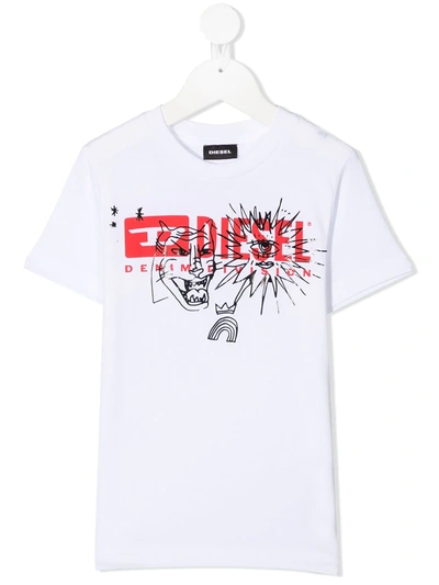 Diesel Kids' Logo Graphic Print T-shirt In White