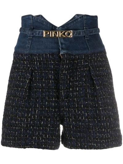 Pinko Denim-yoke Tweed Shorts In Blue