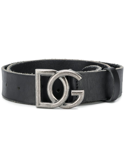 Dolce & Gabbana Lux Leather Belt With Crossed Dg Logo In Black